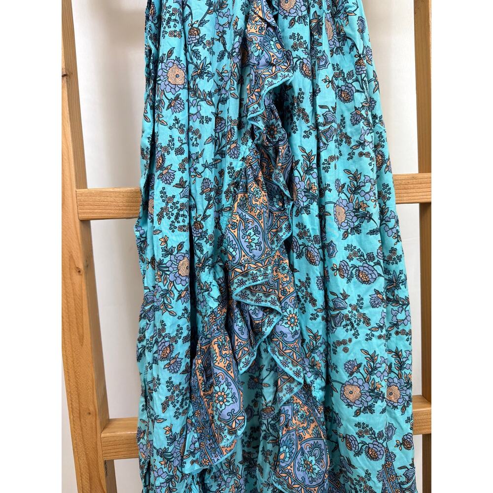 Acanela Expeditions Blue Multicolor Wrap Maxi Dress Ruffled Sleeve XXXL - Picture 6 of 9